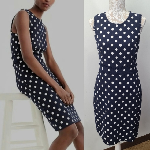 J. Crew Dresses & Skirts - J. Crew Polka Dot Navy White Tweed Sheath Textured Fabric Womens Dress Size 6